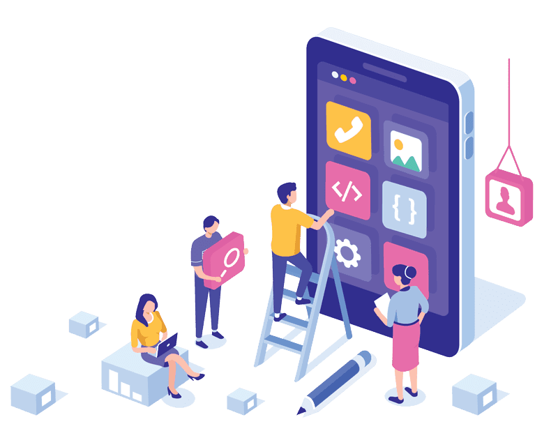 An group of people working on apps.